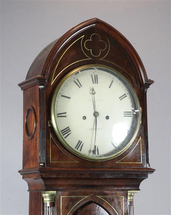 An early 19th century brass inlaid mahogany longcase clock, Magine, Pimlico, 6ft 6.5in.